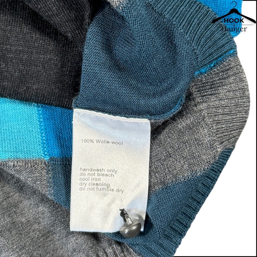 Akris Punto Luxury Patchwork Wool Cardigan 12 Teal Blue Gray Colorblock Sweater - Picture 6 of 9